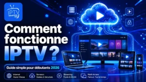 Comment fonctionne IPTV expliqué simplement avec streaming internet, serveurs, cloud et appareils connectés pour débutants en 2026.