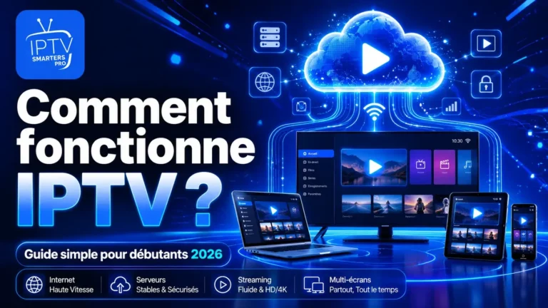 Comment fonctionne IPTV expliqué simplement avec streaming internet, serveurs, cloud et appareils connectés pour débutants en 2026.