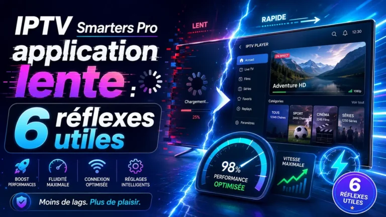 IPTV Smarters Pro application lente avec interface IPTV, optimisation vitesse, chargement rapide et 6 réflexes utiles