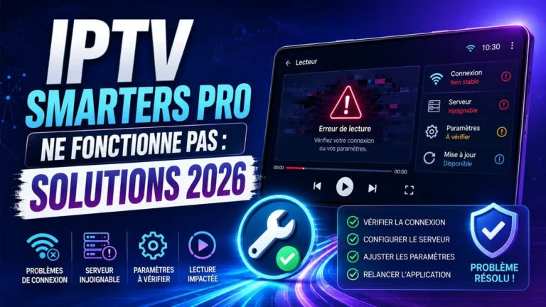 IPTV Smarters Pro ne fonctionne pas avec solutions 2026 pour vérifier connexion, serveur, paramètres et lecture