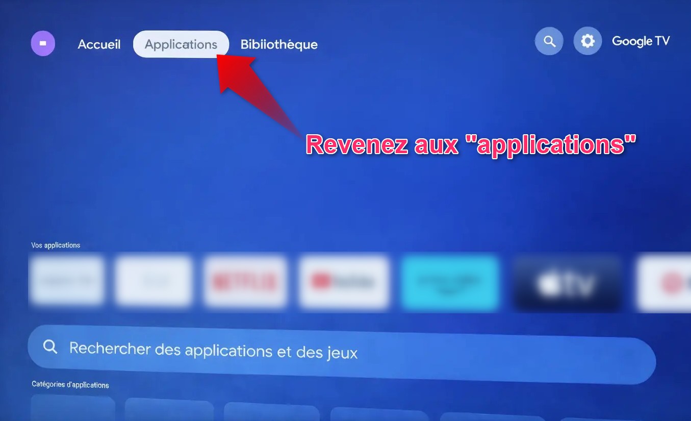 IPTV Smarters Pro sur Android TV - revenir aux applications