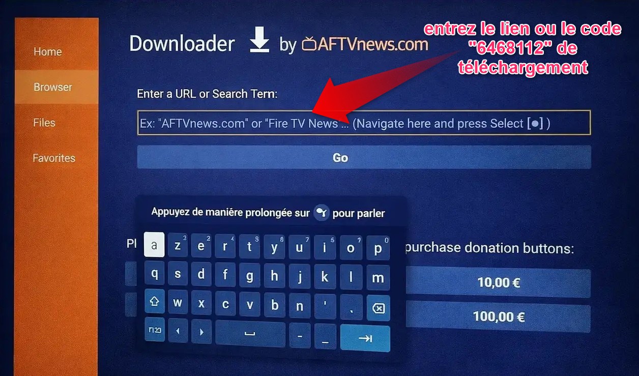IPTV Smarters Pro sur Android TV - entrer lien ou code de téléchargement
