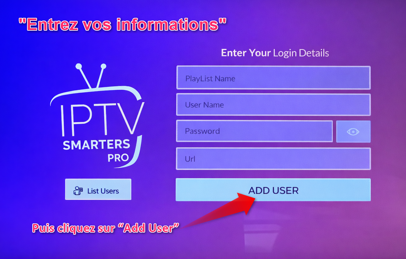 IPTV Smarters Pro sur Android TV - ajouter profil IPTV Smarters Pro