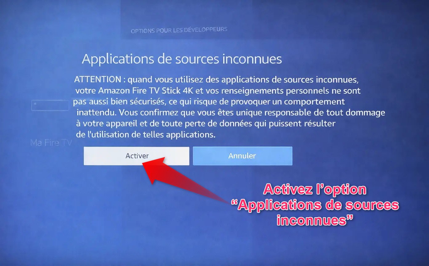 IPTV Smarters Pro sur Firestick - activer applications de sources inconnues