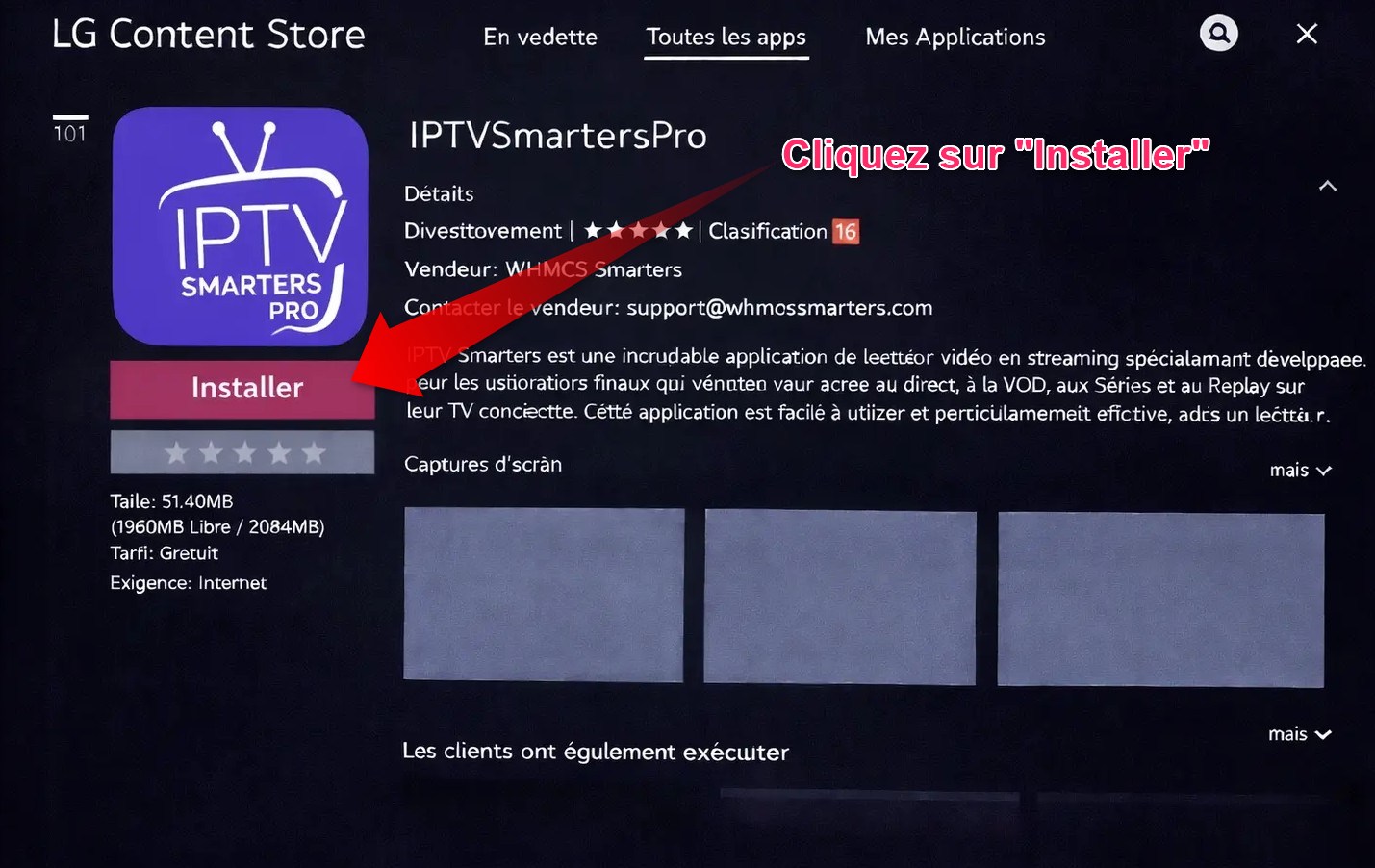 IPTV Smarters Pro sur LG TV - cliquer sur Installer