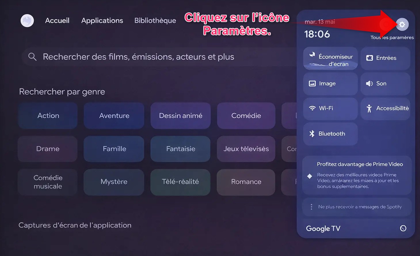IPTV Smarters Pro sur Android TV - cliquer sur Paramètres