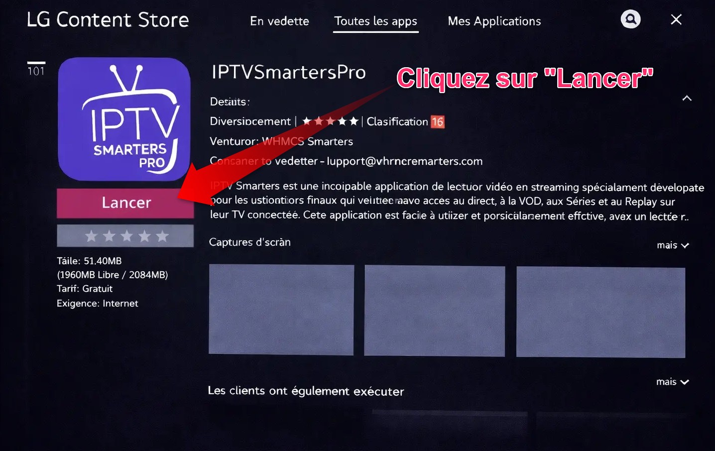 IPTV Smarters Pro sur LG TV - cliquer sur Lancer