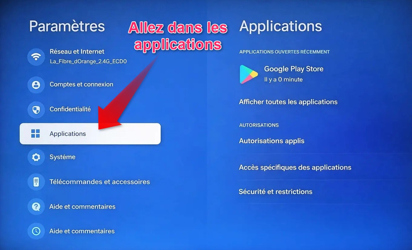 IPTV Smarters Pro sur Android TV - aller dans les applications