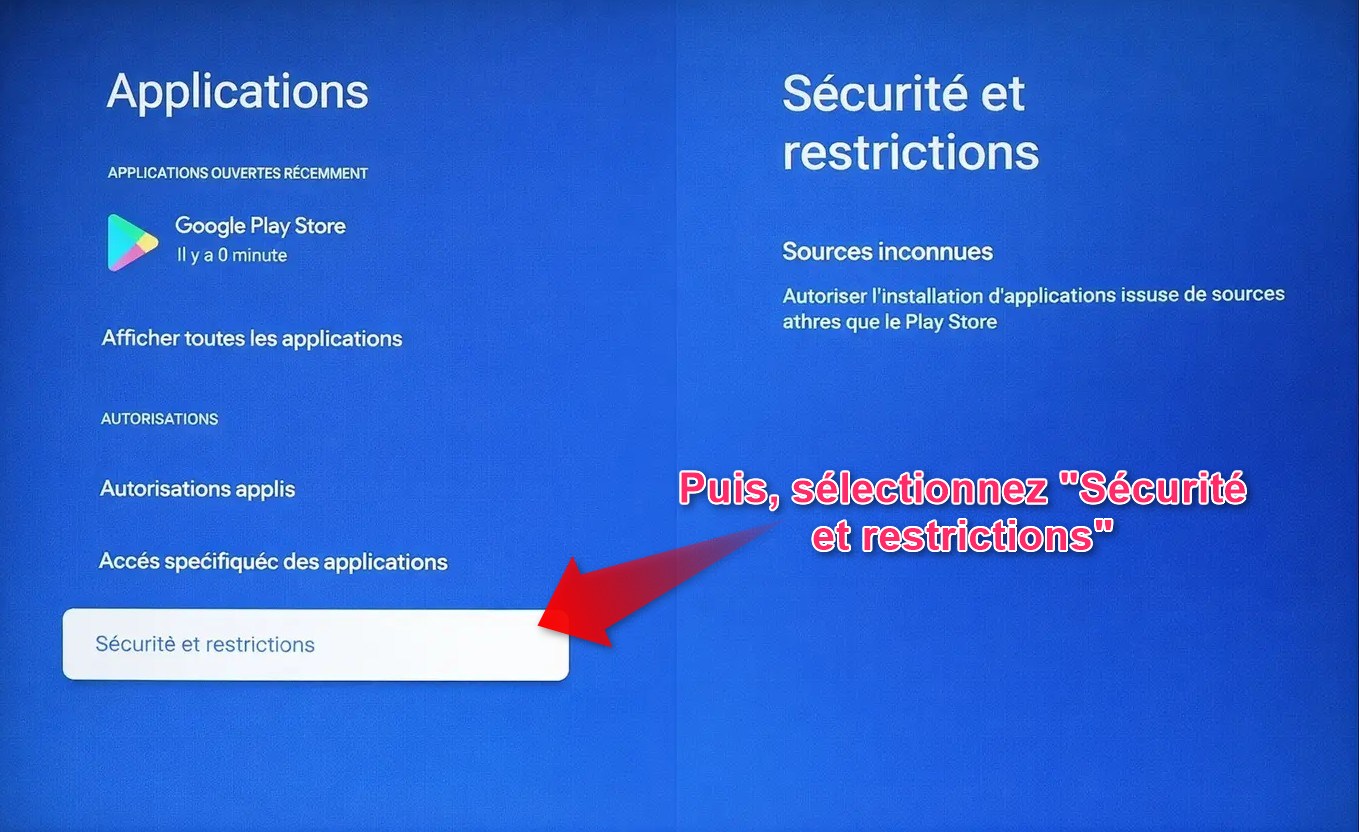 IPTV Smarters Pro sur Android TV - sélectionner Sécurité et restrictions