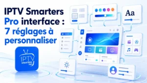 IPTV Smarters Pro interface avec 7 réglages à personnaliser