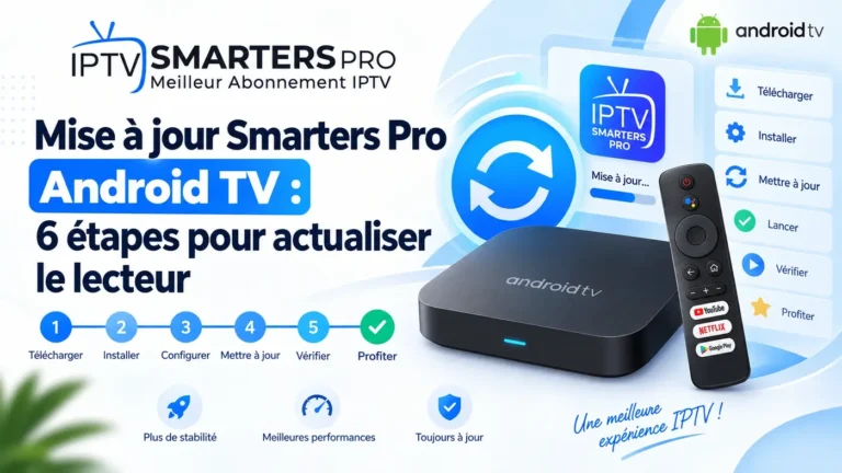 Mise à jour Smarters Pro Android TV en 6 étapes avec interface de téléchargement et installation du lecteur IPTV